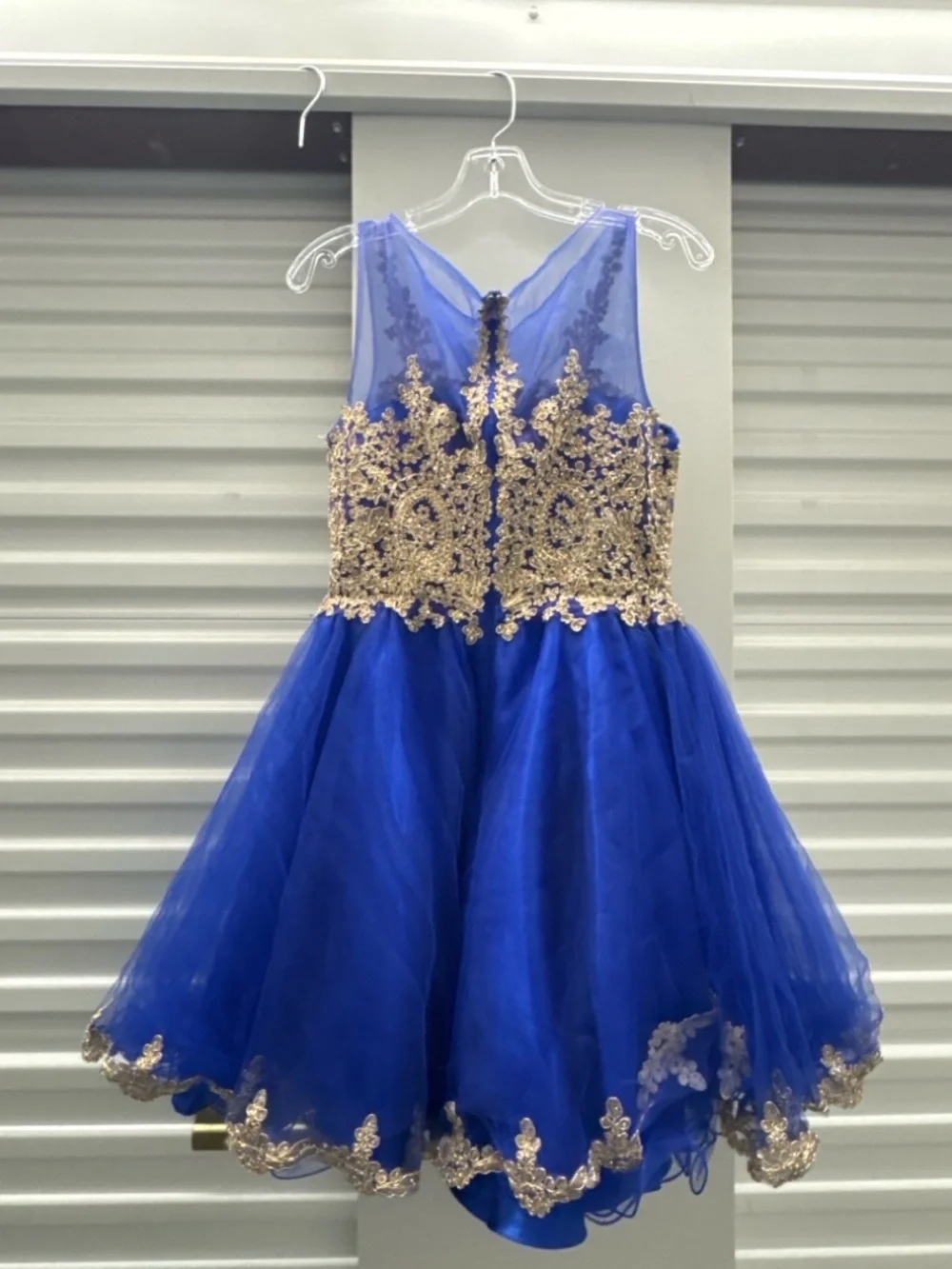 Royal Blue Gold Lace Fit & Flare Party Dress - Size M - Picture 8 of 9